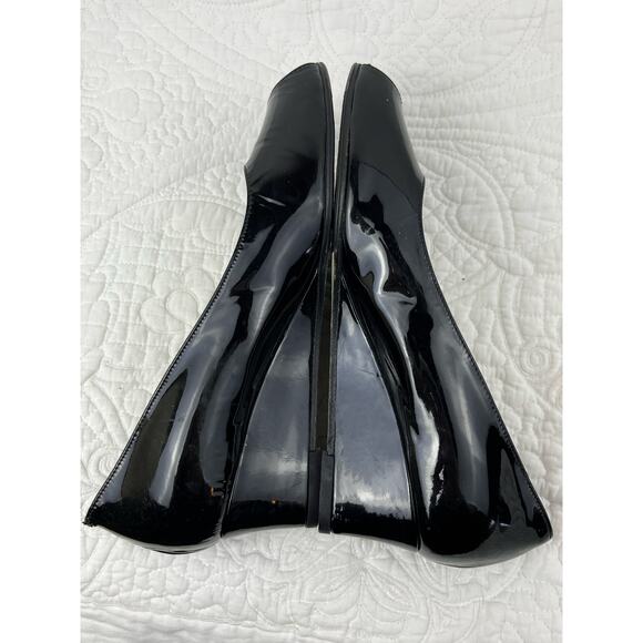 Taryn Rose Womens 36M (5.5 US Size) Black Patent Slip On Wedge Heel Peekaboo Toe - Picture 8 of 9